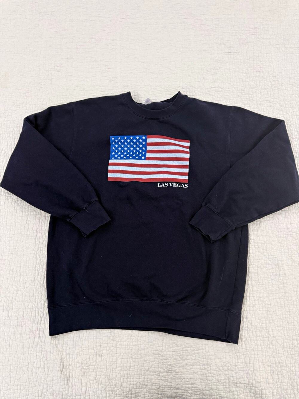 2XL Crewneck Pullover Sweatshirt Black Las Vegas USA Flag